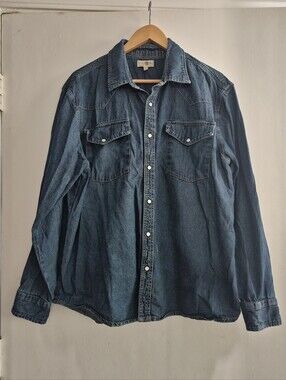 Turtle Bay New York Casual Dark Blue Denim Button-Down Shirt - Western Style L